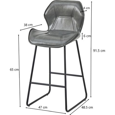 Ensemble de deux tabourets de bar design métallique en cuir synthétique. Idéaux pour cuisine,bar privé et salle à manger,finition gris sobre.