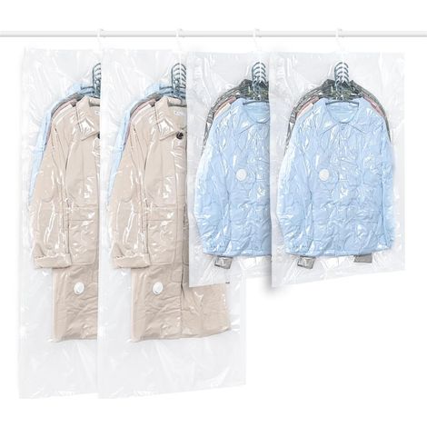 4er-Pack hängende Vakuum-Aufbewahrungsbeutel für Kleidung, transparente und wiederverwendbare Vakuum-Kleiderhülle für Anzüge, Kostüme, Kleider, Mäntel oder Jacken (1/5)