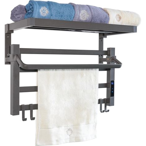 Purline – Sèche-serviettes électrique 55W – Aluminium gris anthracite – Montage mural ou adhésif – Panneau de commande tactile (1/5)