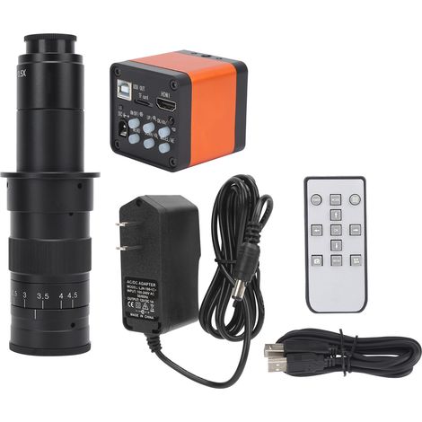 Caméra microscope numérique Full HD 30MP 1080P 2K 60FPS, objectif C-Mount 10-180X, pour inspection industrielle, alimentation AC100-240V, prise US, capteur haute résolution, observation précise, gross (1/5)