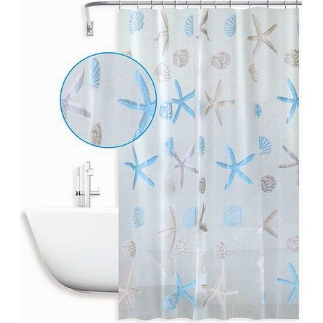 Trade Shop - WASSERDICHTER ANTI-SCHIMMEL-DUSCHVORHANG 180 X 200 CM SEESTERN-BADEZIMMERRINGE 59805 - (1/2)