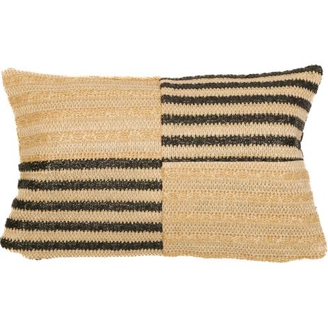 Coussin Déco Effet Raphia 30x50 "Bi-colore Rayures" - Bohème Chic (Intérieur & Extérieur) (1/4)
