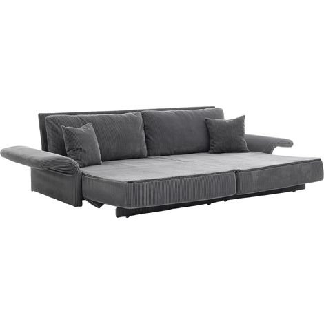 Canapé Convertible 2 Places pour Salon Bureau et Studio, Velours Côtelé, Structure Métal, Gris (1/5)