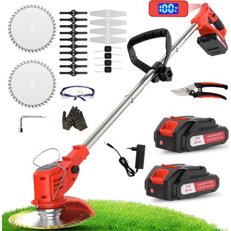 OUTIGO Debroussailleuse Electrique sans Fil, Debroussailleuse Batterie Livré avec 2 Batteries 21V Et Un Chargeur, Coupe Bordure sans Fil avec Batterie avec 4 Types De Lames, Utilisez Une Pelouse Domes