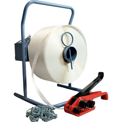 TECPLAST Kit 1 Feuillard de cerclage fil à fil KFF2 16 mm x 850 m + 1 tendeur OFFERT + 1 dévidoir + boucles - Résistance 450kg