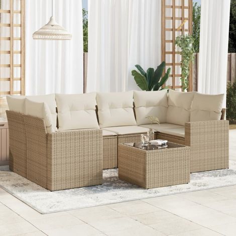 Salon de jardin avec coussins 7 pcs beige résine tressée vidaXL (1/4)