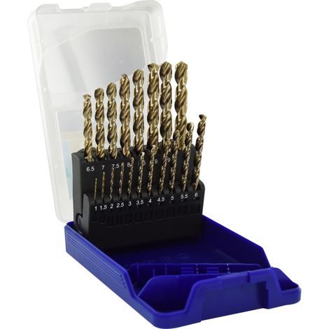Tivoly • Scatola • 19 punte per metallo HSS-E5 (cobalto 5%) autocentranti e graduate • Da Ø1mm a Ø10mm