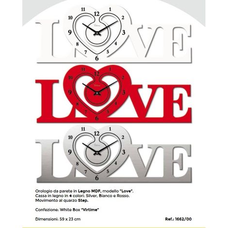 Orologio da Parete in legno scritta love 59 x 23 cm 3 Colori (1/2)