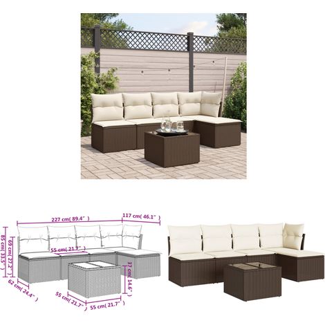 vidaXL Salon de jardin avec coussins 6 pcs marron résine tressée (1/3)