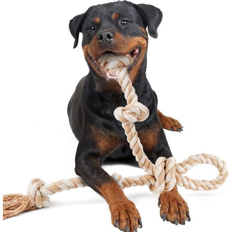 Jouet à mâcher en corde pour chien, corde résistante avec poignée facile à prendre en main, corde en coton naturel indestructible, corde à tirer pour le nettoyage des dents du chien