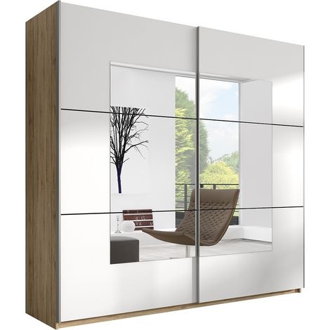 Armario de diseño de 2 puertas, 200 cm, color roble claro y blanco. Colección EOS