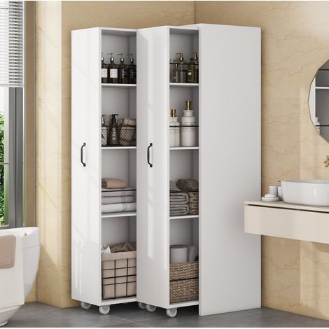 Mueble de almacenamiento extensible con ruedas 4 niveles MDF blanco 51,5 x 41 x 158 cm DESVIAE
