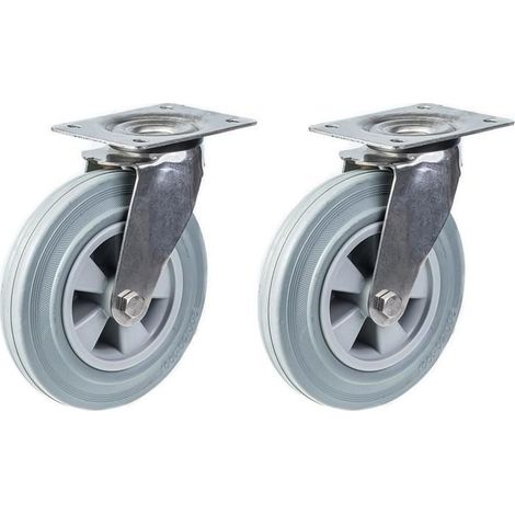 Rollen - Inox - 200 mm - Graues Gummi - Set von 2 - Drehbar