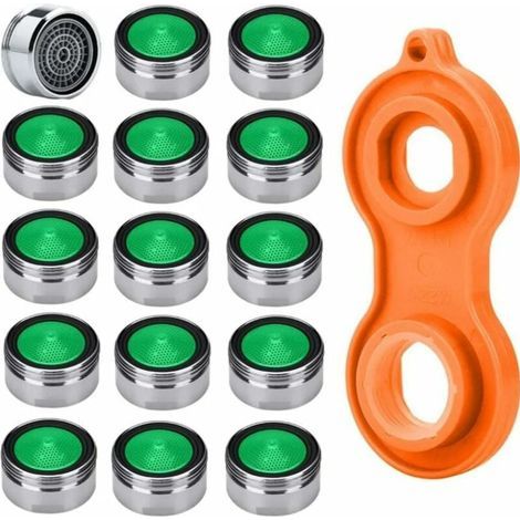 15-teiliges M24 Wasserspar-Armaturen-Luftsprudler-Set mit hochwertigen, verchromten Messingbeschlägen + 1 universeller Armaturen-Luftsprudler (1/4)