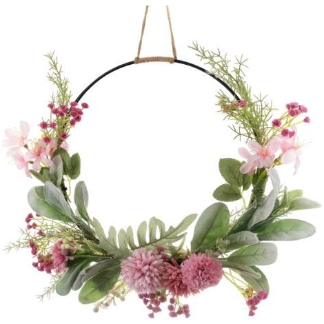 BUNTHAUS Couronne de Fleurs Artificielle, 41cm, Couronne de Porte Artificielle avec Orchidées, Couronnes Décoratives, Couronne de Porte Printemps, pour Portes, Fenêtres, Murs, Chambres (1/5)
