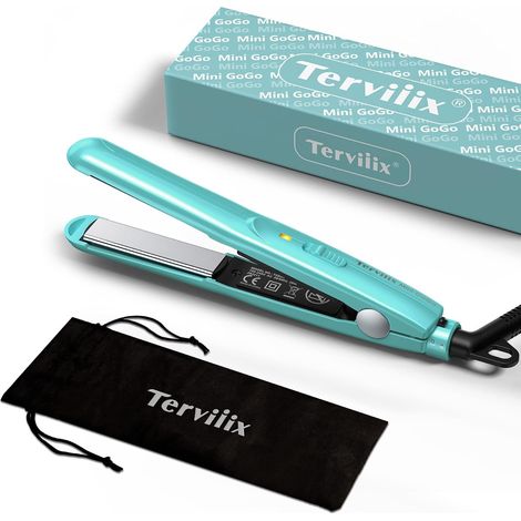Mini Fer Plat Céramique pour Cheveux Courts et Franges Bouclées, Légers et Portables, Tension Mondiale pour les Voyages, avec Pochette de Rangement, Bleu (1/5)