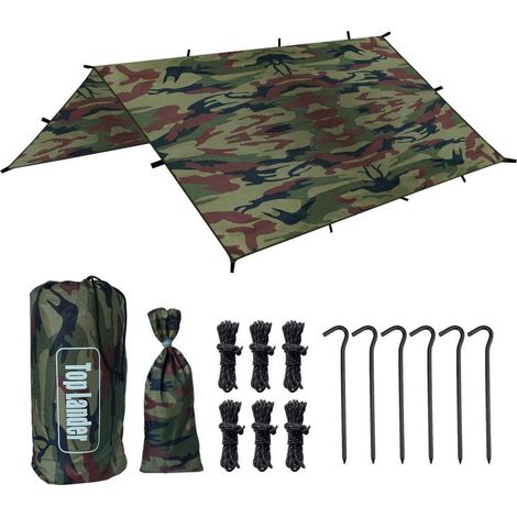Tarp 3x3 Wasserdicht Ultraleicht Ösen Sonnensegel 300X300cm Camouflage (1/5)