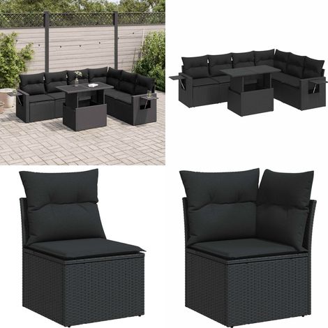 vidaXL Salon de jardin 7 pcs avec coussins noir résine tressée (1/5)