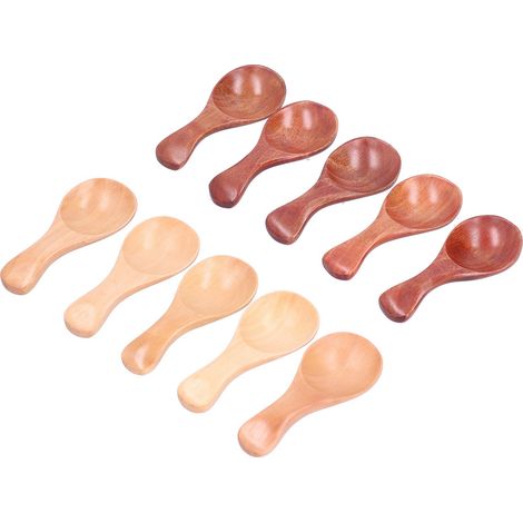Lot de 10 mini-cuillères en bois à sucre, sel et condiments, avec manche court, pour la cuisine. (1/5)