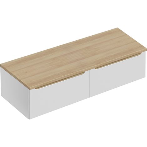 Meuble sous-vasque 120cm 2 tiroirs plan de toilette Livia Blanc et Bois (1/3)