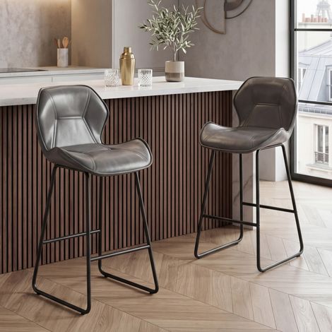 MEUBLIV Set di 2 sgabelli da bar 48,5x47x91,5 cm grigi con schienale e poggiapiedi (1/5)