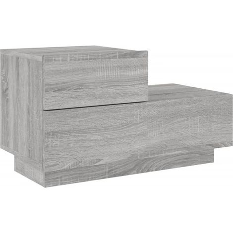 Mesita de noche con luces LED y cajones 70x36x40,5 cm madera de ingeniería gris DEC033200 (1/5)