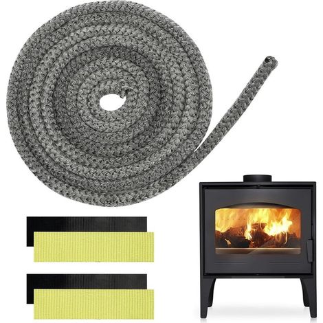 Joint tressé pour insert et poêle 6 mm x 3 m, joint d'insert de cheminée avec 4 bandes pour poêle à bois, cheminée, chaleur, porte de four résistant à la chaleur jusqu'à 550 °C (1/5)