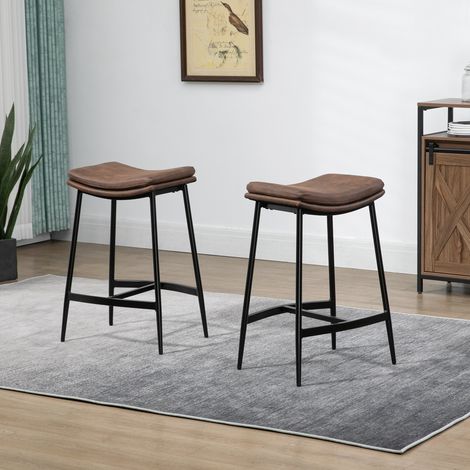 Lot de 2 tabourets de bar avec repose-pieds acier style industriel assise incurvée 48,5 x 38,5 x 68,5 cm marron noir