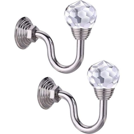 2pcs Cristal Crochet Classique Embrasse Monté sur Un Socle en Métal Tassel Rideau Accessoires Hanger Décoration Argent (1/5)