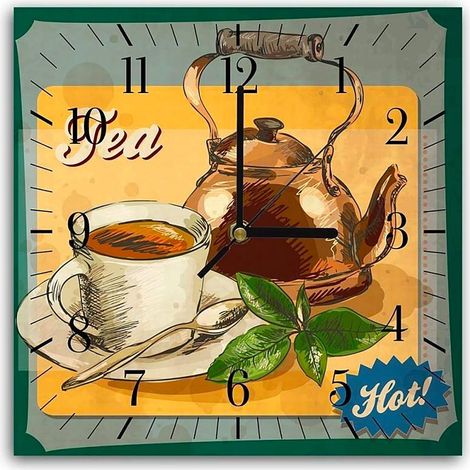 Horloge Murale Conviviale Illustration Théière et Tasse - 30 x 30 cm