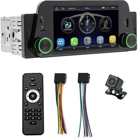 Autoradio Mono DIN avec CarPlay/Android Auto Sans Fil, Radio à éCran Tactile, , CaméRa de Recul, Mirror-Link (1/2)
