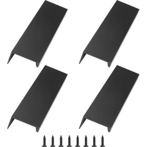 Lot de 4 poignées de tiroir noires pour cuisine avec 8 vis, poignées de meubles en aluminium, dimensions : 120 x 32 mm
