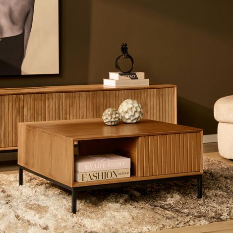 Table basse carrée en bois 2 tiroirs CORTINA (1/2)