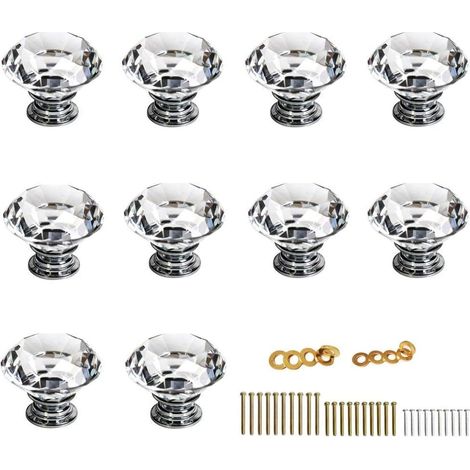 10X40mm Diamond Cut Clear Crystal Glass Kitchen Drawer Door Knob Cupboard Pull Handle Hardware for Bedroom Furniture, Bedside Cabinet, Dresser Unit and Chest by (1/4)