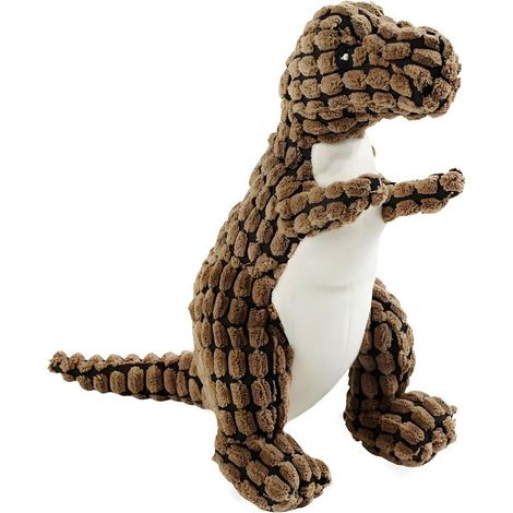 Jouet interactif pour chien Tyrannosaurus Rex avec mécanisme sonore, matière peluche à mâcher pour favoriser l'hygiène dentaire, marron, 30 cm. (1/5)