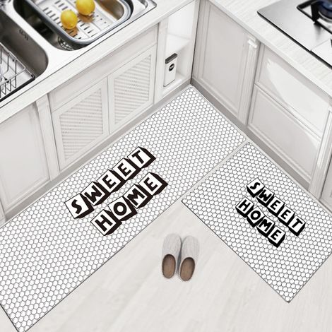 MINKUROW Tappetino Da Cucina 2 Pezzi Davanti Al Lavello Antiscivolo Antimacchia In Pvc Impermeabile Antiscivolo Tappeto Runner Stile Moderno Per Soggiorno Cucina Pavimento, 45x75cm + 45x120cm Versione
