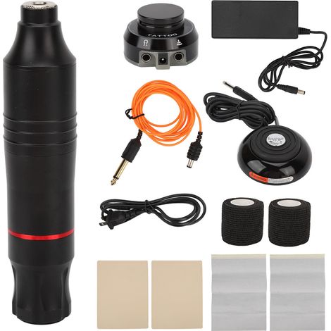 Kit de machine à tatouer rotative, bloc d'alimentation coloré, pédale, peau d'entraînement, stylo moteur, prise US 100-240V (1/5)
