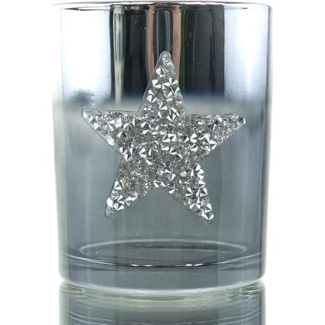 Riffelmacher Weihnachtsdeko Teelichtglas mit Kristallstern Blau-Silber Ø 7 cm (1/3)
