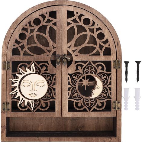 Support mural soleil lune cristal multiusage bois – Présentoir collection vernis à ongles huiles essentielles, décoration (1/5)