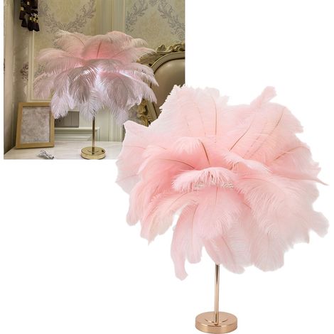 Lampe de table en plumes d'autruche - Lampe de table moderne et créative en plumes d'autruche - Lampe décorative romantique - Lampe de chevet nordique - Rose (1/5)