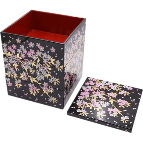 Boîte à bento japonaise trois compartiments en ABS, motif fleurs (1/5)