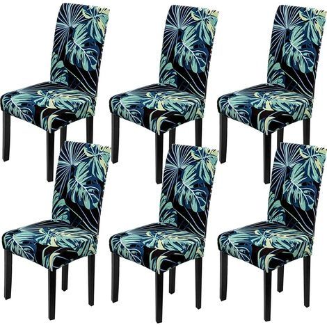 Housse de Chaise 6 pièces Couverture de Chaise Extensible Amovible Lavable Moderne Dossier Haut Housses de Chaises pour Salle à Manger Hôtel Mariage Décor(Feuilles Bleues,6 PCS) (1/5)
