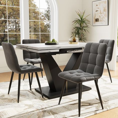 Set tavolo da pranzo 5 pezzi con piano allungabile, 4 sedie, grigio HAVRYA (1/5)