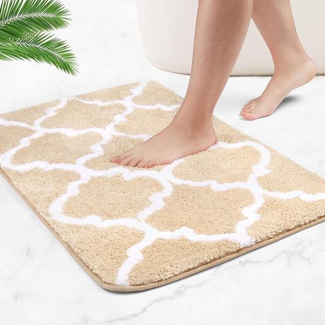 Non-slip bath mat, extra long bath mat, made of soft and comfortable microfiber, absorbs water very quickly (light beige, 50 x 80 cm).