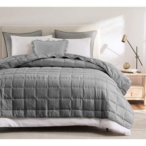 Couvre Lit 2 Personnes 300x270 cm, Dessus de Lit 2 Personnes Gris, Jeté de Lit Boutis Matelassage à Carreaux Douce, Couverture Matelassé de Lit Canapé Printemps Été 4 Saisons (1/5)
