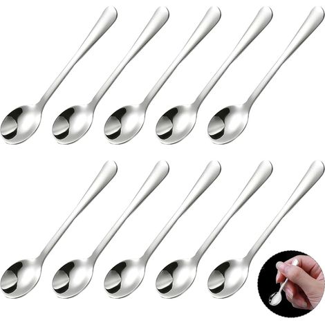 Lot de 10 cuillère, acier inoxydable, 7,5 cm, poignée ergonomique, surface polie miroir, pour expresso dessert (1/5)