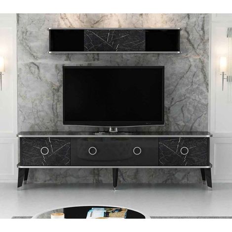 Conjunto mueble TV MARBRE negro brillante 180 cm (1/5)