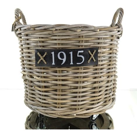 Korb Rattan Grau auf Rollen mit Holzboden D50 H42cm (1/4)