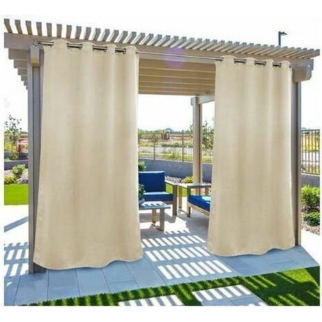 Cortinas exteriores para jardín, patio o cenador: opacas, resistentes al viento, con protección UV, resistentes al moho, aislantes y con ojales. Medidas: 132,1 x 213,4 cm. Incluye 2 paneles. Color bei