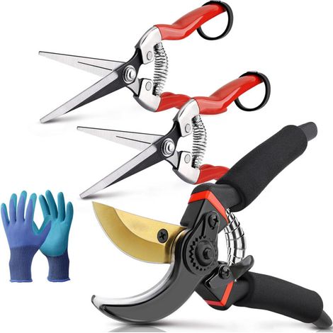 3 Pack Pruning Shears, Garden Shears, Stainless Steel Pruning Shears for Gardening, Gardening Shears, Garden Scissors, Garden Clippers, Gardening Tools with Gloves, Soft Handle (1/5)